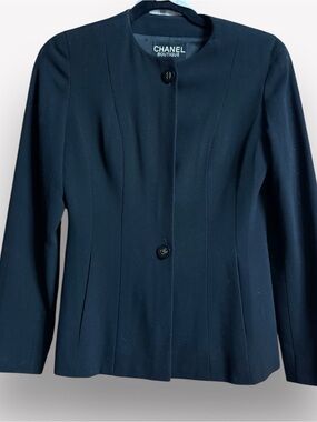 CHANEL Black Women's Collarless Tailored Jacket